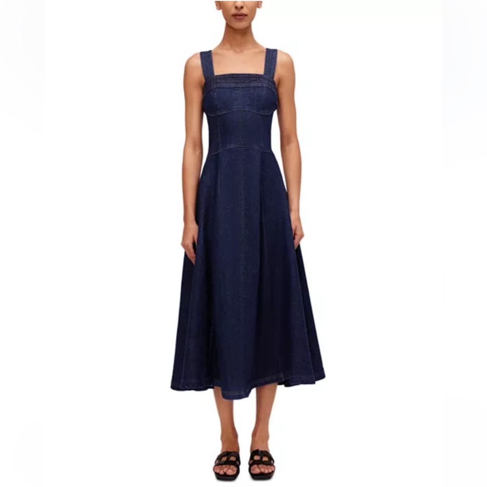 Simkhai Cici Bustier Denim Midi Dress Blue Corset Fit Flare Size 10 NWT